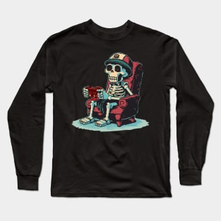 Skeleton Playing Videogames Gaming Funny Halloween For Gamer Long Sleeve T-Shirt